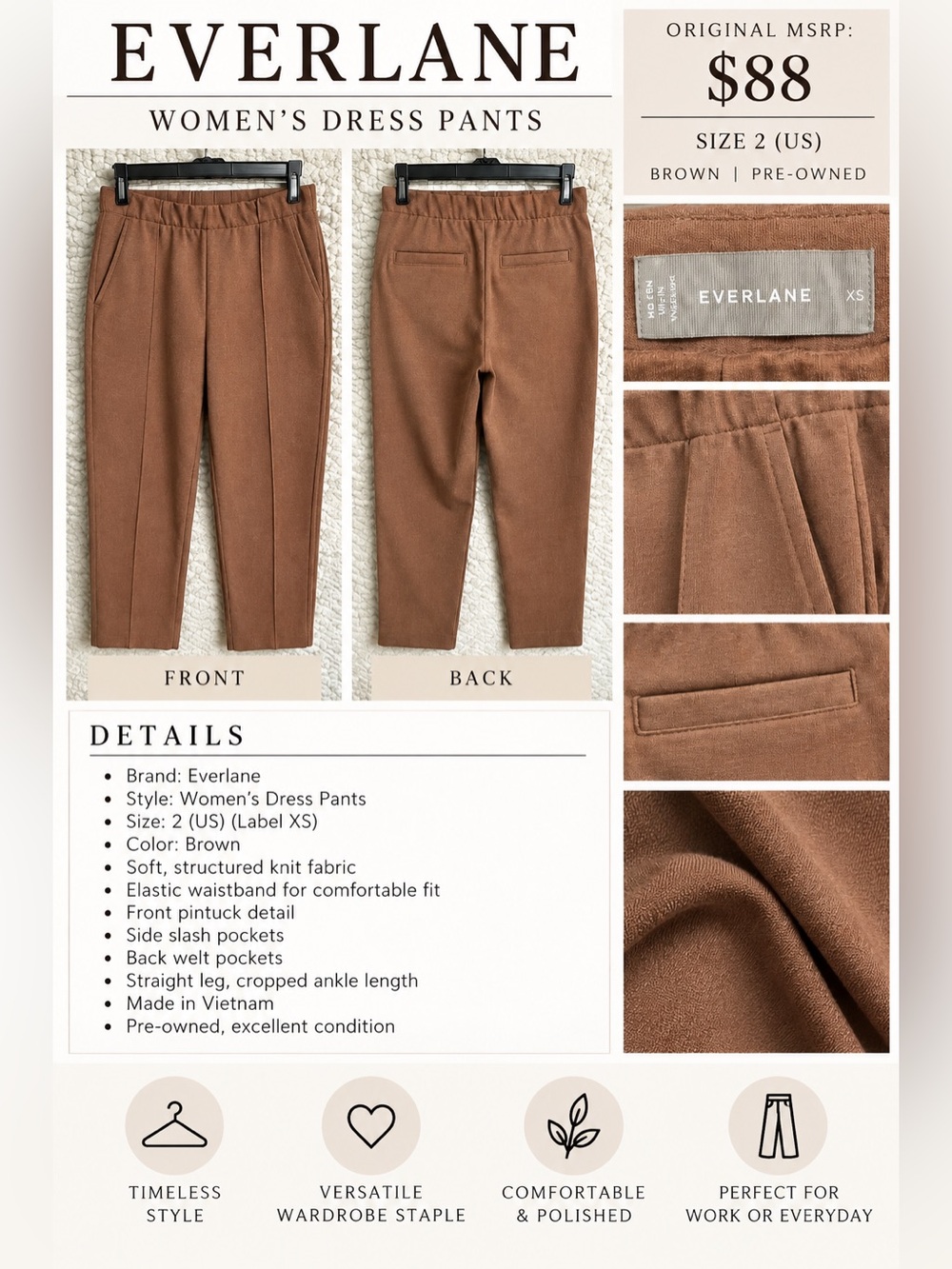 Everlane Brown Dress Pants with Pintuck